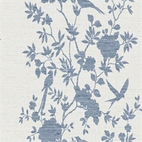 Bird on Linen Texture Denim Blue