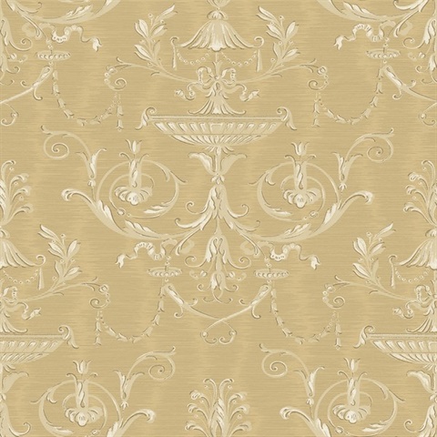 Beige, Cream & Gold Damask Commercial Wallcovering