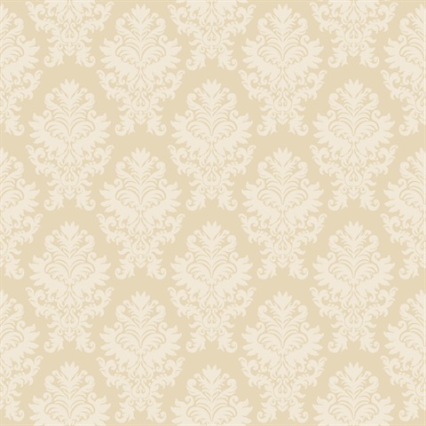 Beige Large Scale Classic Damask Commercial Wallcovering