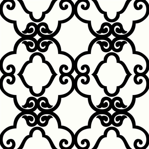 Black & White Commercial Scroll Trellis Wallcovering