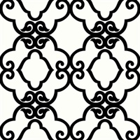Black & White Commercial Scroll Trellis Wallcovering