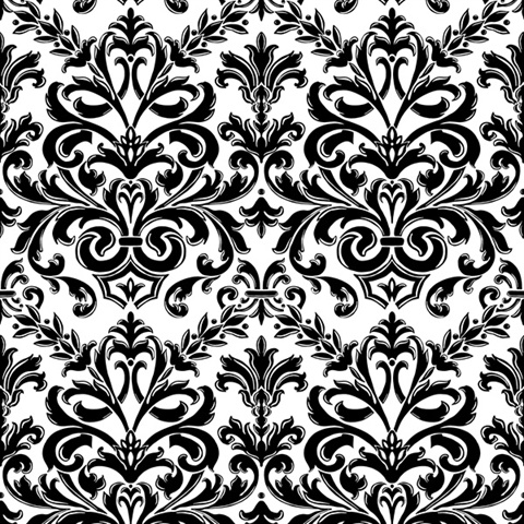 Black &amp; White Feathered Damask Commercial Wallcovering