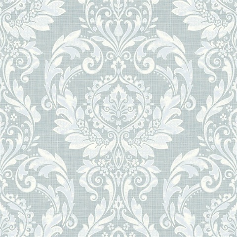 Blue & Cream Damask Commercial Wallcovering