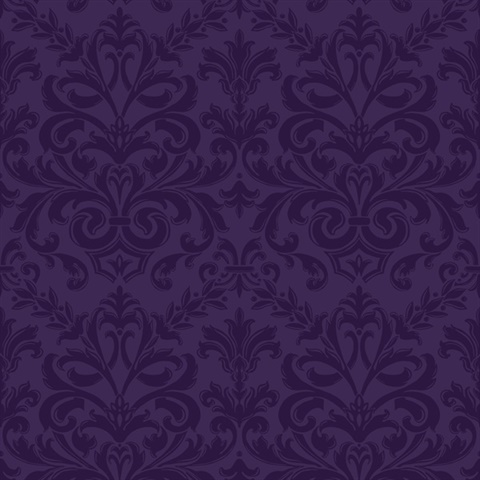 Deep Purple Feathered Damask Commercial Wallcovering