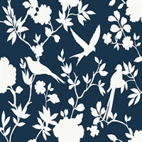 Bird Floral Silhouette Denim Blue