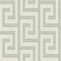 Greek Key on Linen Green Ivy
