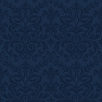 Midnight Blue Feathered Damask Commercial Wallcovering