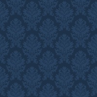 Navy Blue Large Scale Classic Damask Commercial Wallcovering