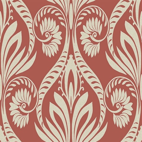 Off White & Orange Damask Commercial Wallcovering