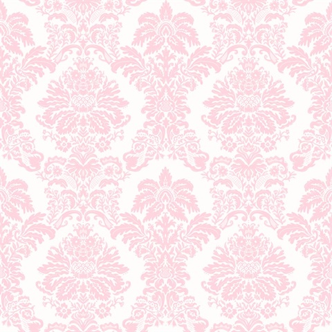 Pink Pastel Princess Damask Commercial Wallcovering