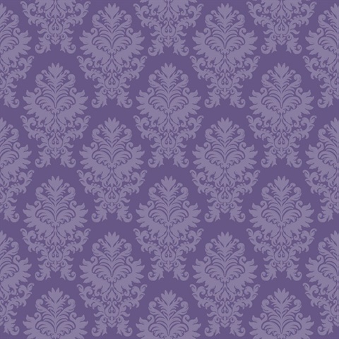 Purple Large Scale Classic Damask Commercial Wallcovering