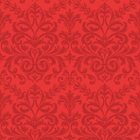 Red Feathered Damask Commercial Wallcovering