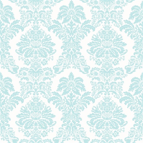 Turquoise Pastel Princess Damask Commercial Wallcovering